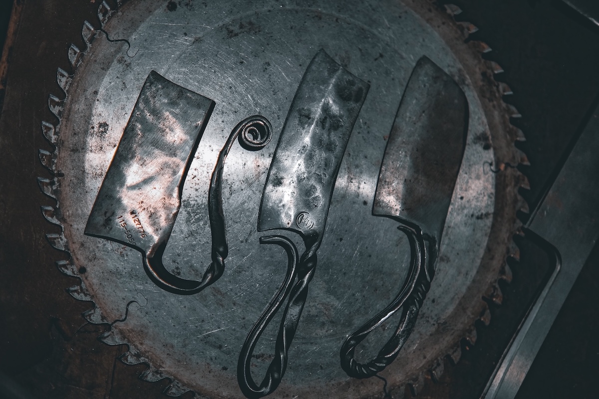 Finished knives and cleaver forged at The Forge by Vikings Don't Cry near Asheville NC